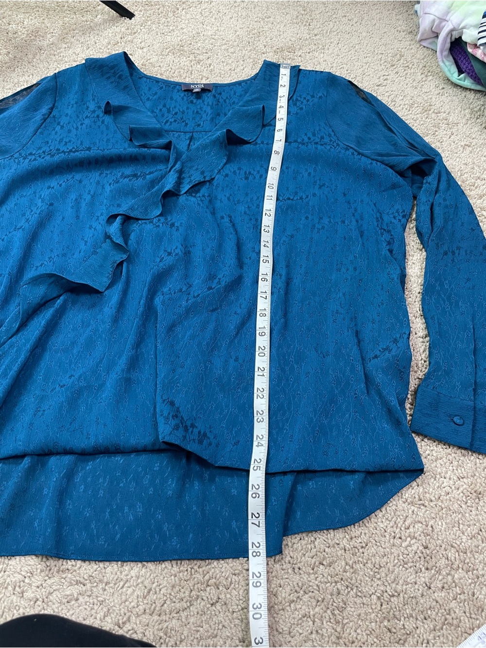 NYDJ Teal Ruffle Split-Sleeve Blouse - Picture 6 of 16